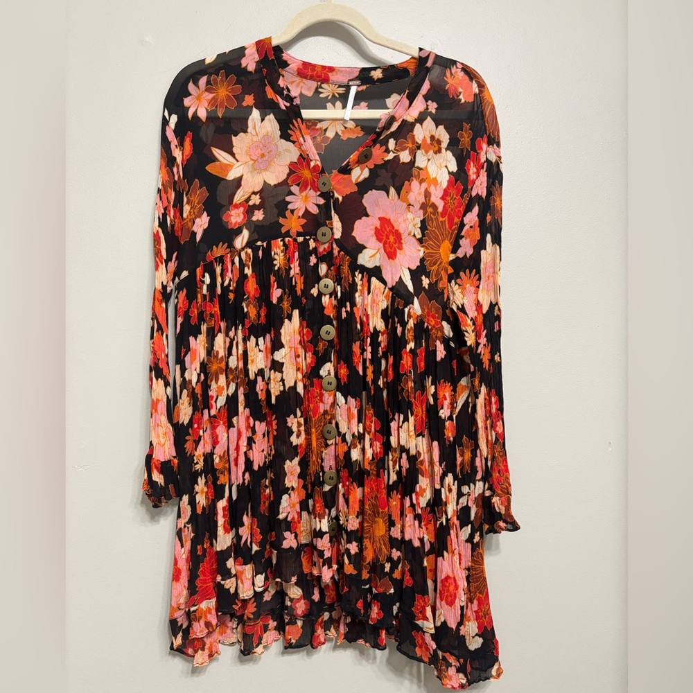 Free People Everything and More Floral Tunic Long Sleeve Blouse. Womens XS